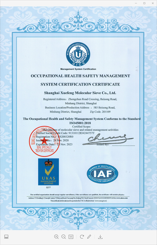 Çin Shanghai Snowpeak Molecular Sieves Co. Ltd Sertifikalar